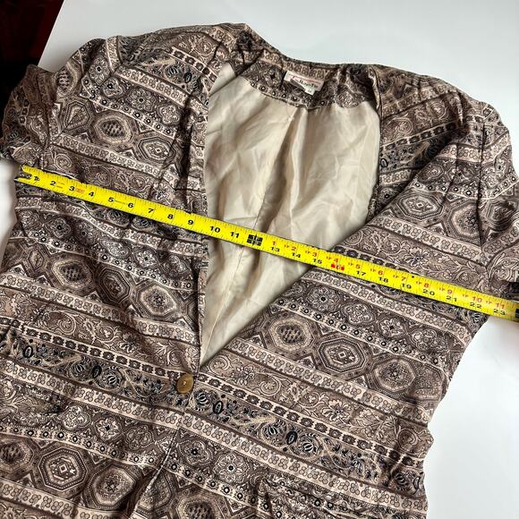 Talbots Women's 16 Vintage Label 100% Silk Tan & Brown One Button Blazer Jacket - Picture 7 of 9